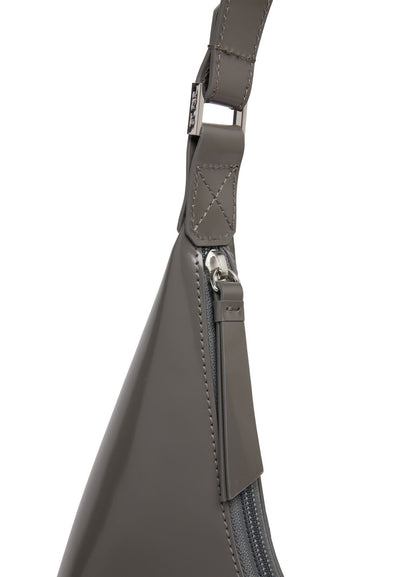 BY FAR Amber Grey Patent Leather Small Zip Hobo Shoulder Bag Purse