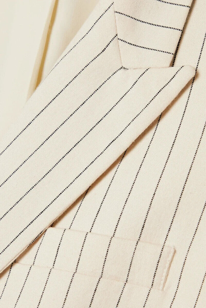 NILI LOTAN Don Cream Ivory Navy Pinstripe Print Single Breasted Jacket Blazer 0