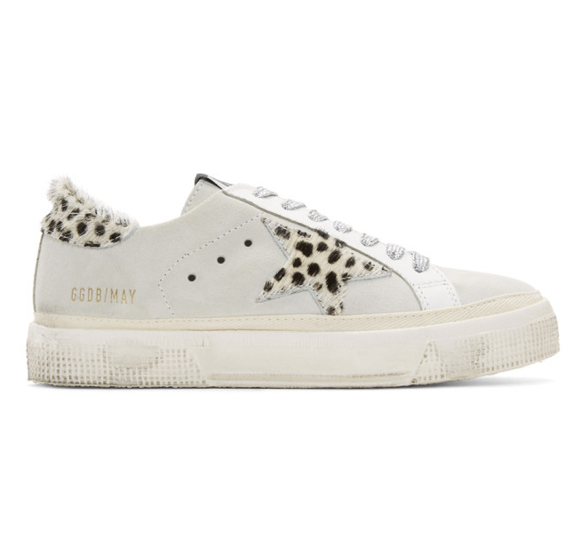 GOLDEN GOOSE May Suede Leather Pony CalfHair Animal Print White Black Sneaker 39