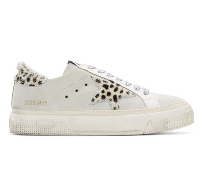 GOLDEN GOOSE May Suede Leather Pony CalfHair Animal Print White Black Sneaker 39
