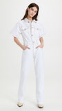FRAME DENIM White Oversized Detail Short Sleeve Belted Denim Overall Jumpsuit S