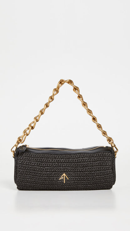 MANU ATELIER NEW XX Mini Cylinder Woven Crochet Leather Chain Shoulder Bag Purse