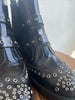 VALENTINO RED Black Studded Leather Brogue Grommet Lug Sole Ankle Boots 40