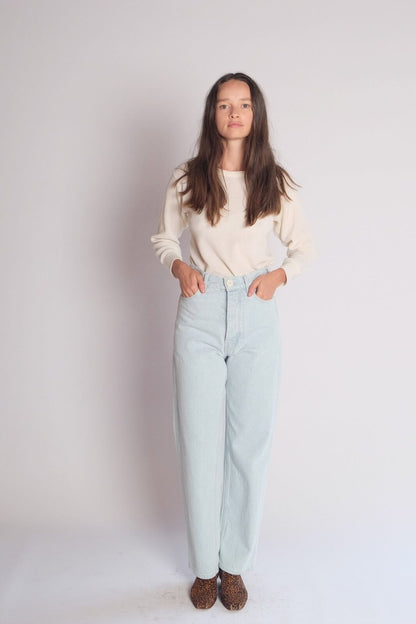 JESSE KAMM 225's Light Pale Blue High Waist Straight Slim Leg Denim Pant 0