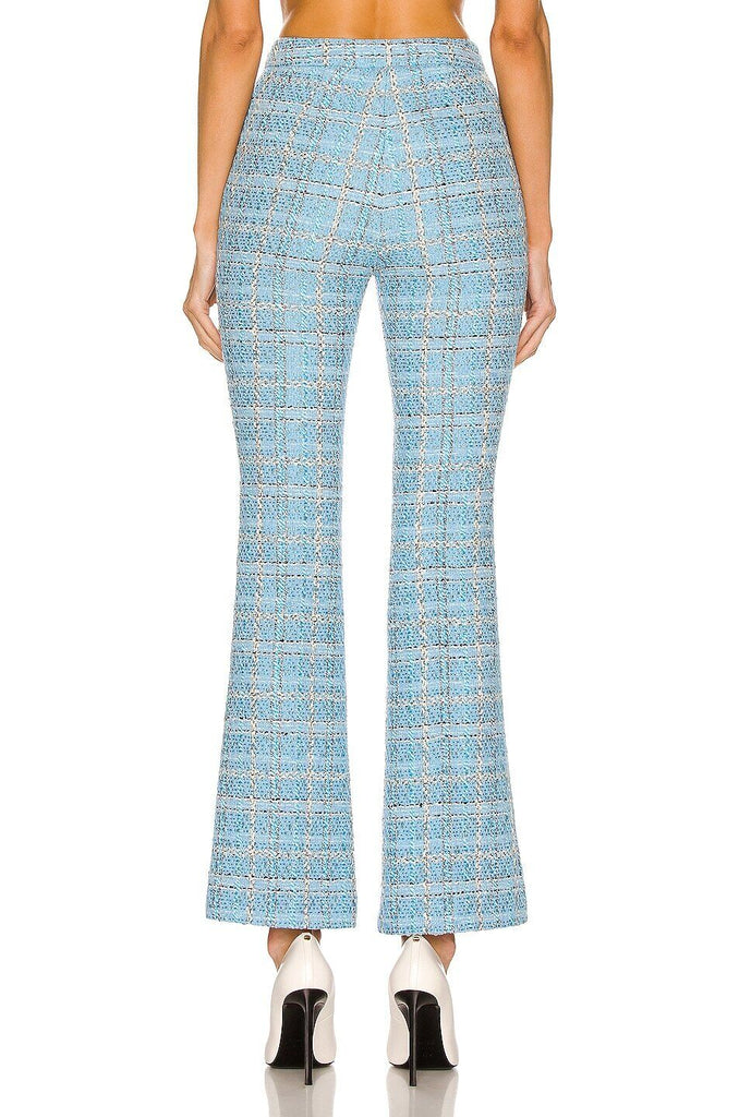 ALESSANDRA RICH NWT Blue Tweed Plaid Check Wool Flare Dress Pant Trouser 38/2/0