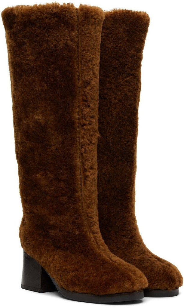 TACH CLOTHING NEW Ssense Exclusive Brown Sherpa Faux Shearling Knee High Boot 36