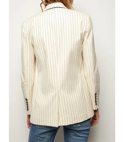 NILI LOTAN Don Cream Ivory Navy Pinstripe Print Single Breasted Jacket Blazer 0