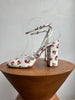 PRADA White Patent Leather Rose Floral Print Ankle Mary Jane Heel Shoe Pump 39