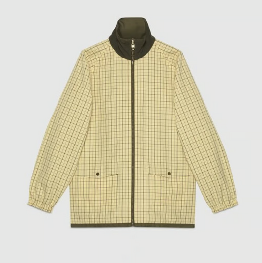 GUCCI Men's Evergreen Yellow Lightweight Vtg GRG Web Reversible Jacket 56/XL