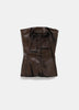 RICK OWENS Lurox FW 23 Bustier Brown Black Denim Strapless Zip Corset Top 46/10