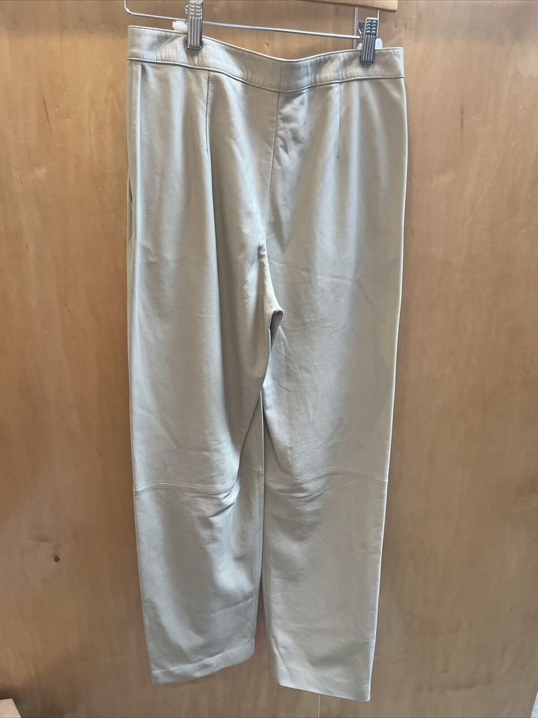 THEORY $1,300 Womens Beige Ivory Leather Pants Straight Leg Dress Pant 0