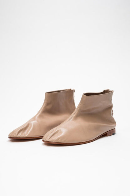 MARTINIANO Leone Beige Brown Leather Round Toe Ankle Low Cut Flat Boot 35.5