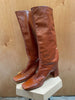 MIISTA Finola Tan Camel Brown Patent Leather Chunky Block Heel Knee High Boot 40