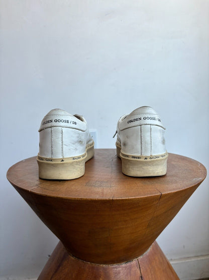 GOLDEN GOOSE Hi Star White Gold Leather Flatform Platform Low Top Sneaker 36