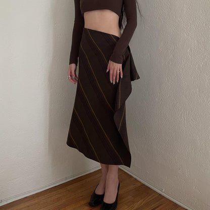 YOHJI YAMAMOTO Y's Vtg Brown Asymmetrical Maxi Wrap Draped Plaid Skirt 4/L/XL