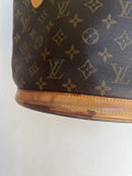 LOUIS VUITTON Petit Bucket Brown Canvas Leather Monogram Shoulder Bag Tote Purse