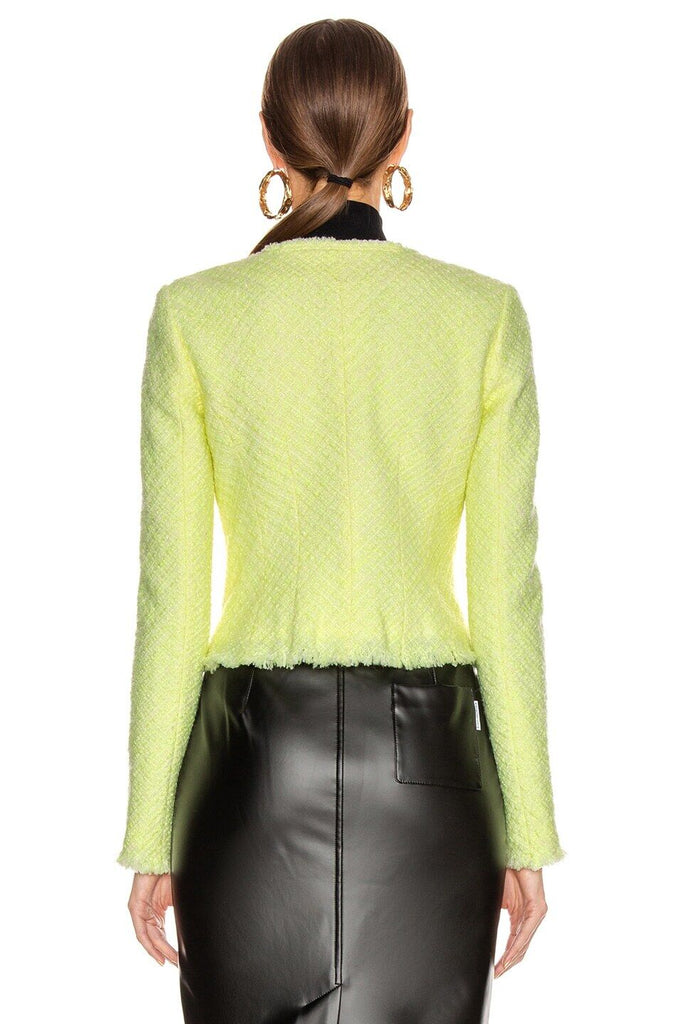 ALEXANDER WANG NWT Bias Tweed Highlighter Neon Green Frayed Edge Blazer Jacket 4