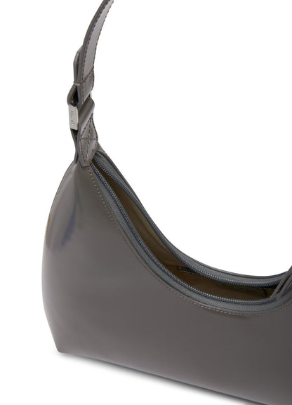 BY FAR Amber Grey Patent Leather Small Zip Hobo Shoulder Bag Purse