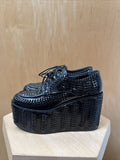 PRADA Black Woven 95mm Platform Woven Oxford Leather Loafer Wedge Brogues 36
