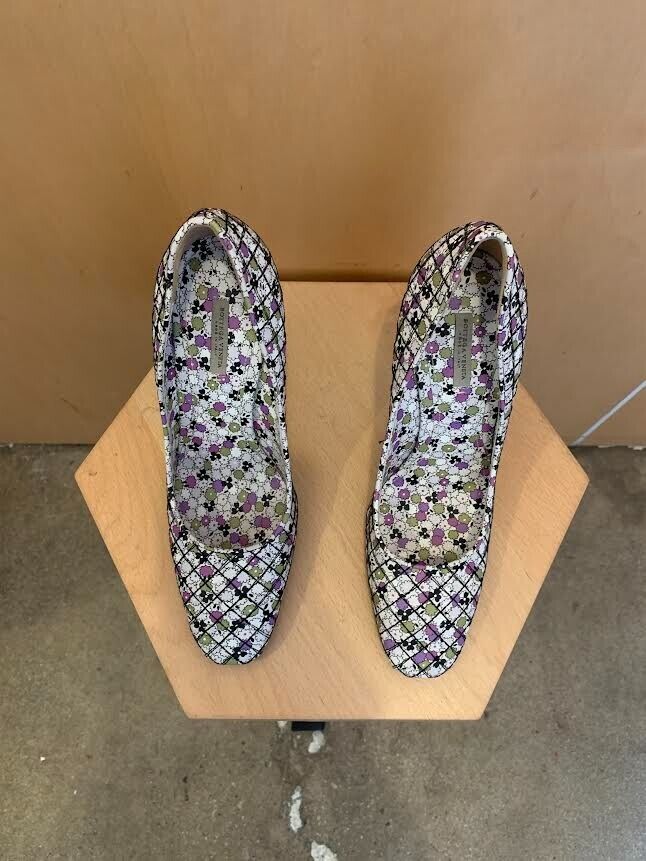 BOTTEGA VENETA Green Purple White Floral Print Quilted Leather Heel Stiletto 38