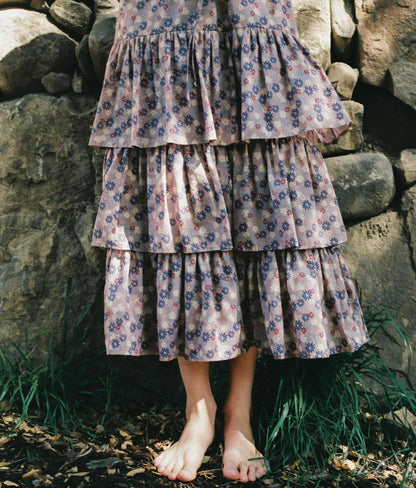 CHRISTY DAWN The London Purple Violet Floral Print Daisy Tiered Maxi Dress S