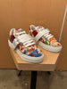 MIU MIU White Multicolor Floral Print Strap Buckle Leather Trainer Sneaker 37/7