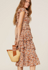 ULLA JOHNSON Madeline Ruffled Tiered Floral Sleeveless Orange Creme Midi Dress 4