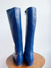 BY FAR NEW Edie Navy Blue Leather Knee High Zip Square Toe Block Heel Boots 36