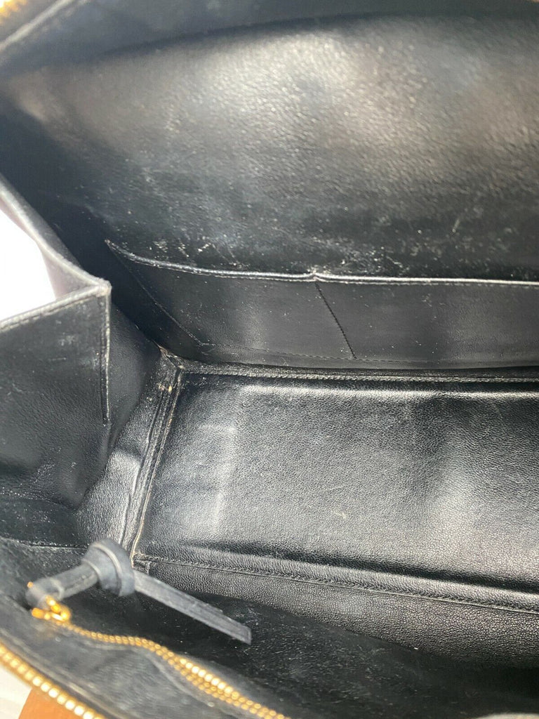 CELINE Edge Bi Cabas Black Leather Beige Canvas Fabric Shoulder Handle Bag Purse