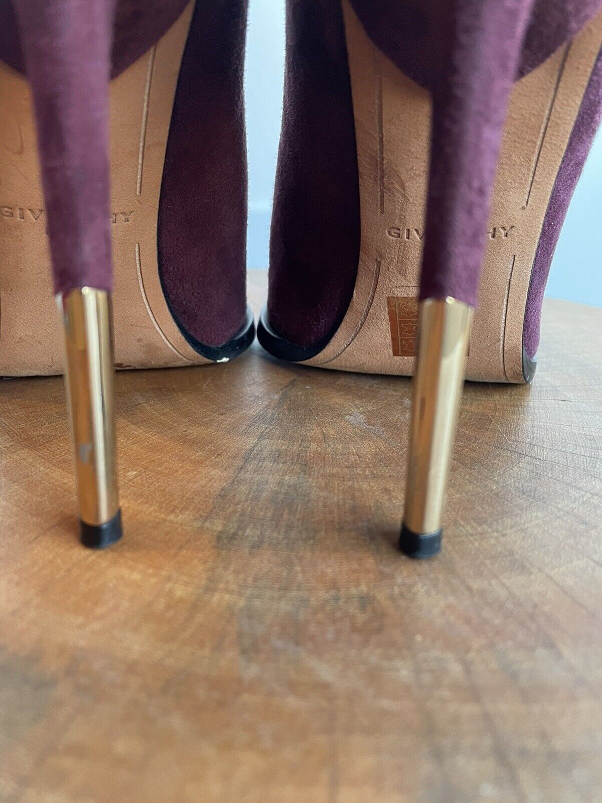 GIVENCHY Purple Burgundy Maroon Suede Leather Peep Toe Stiletto Ankle Boot 37.5