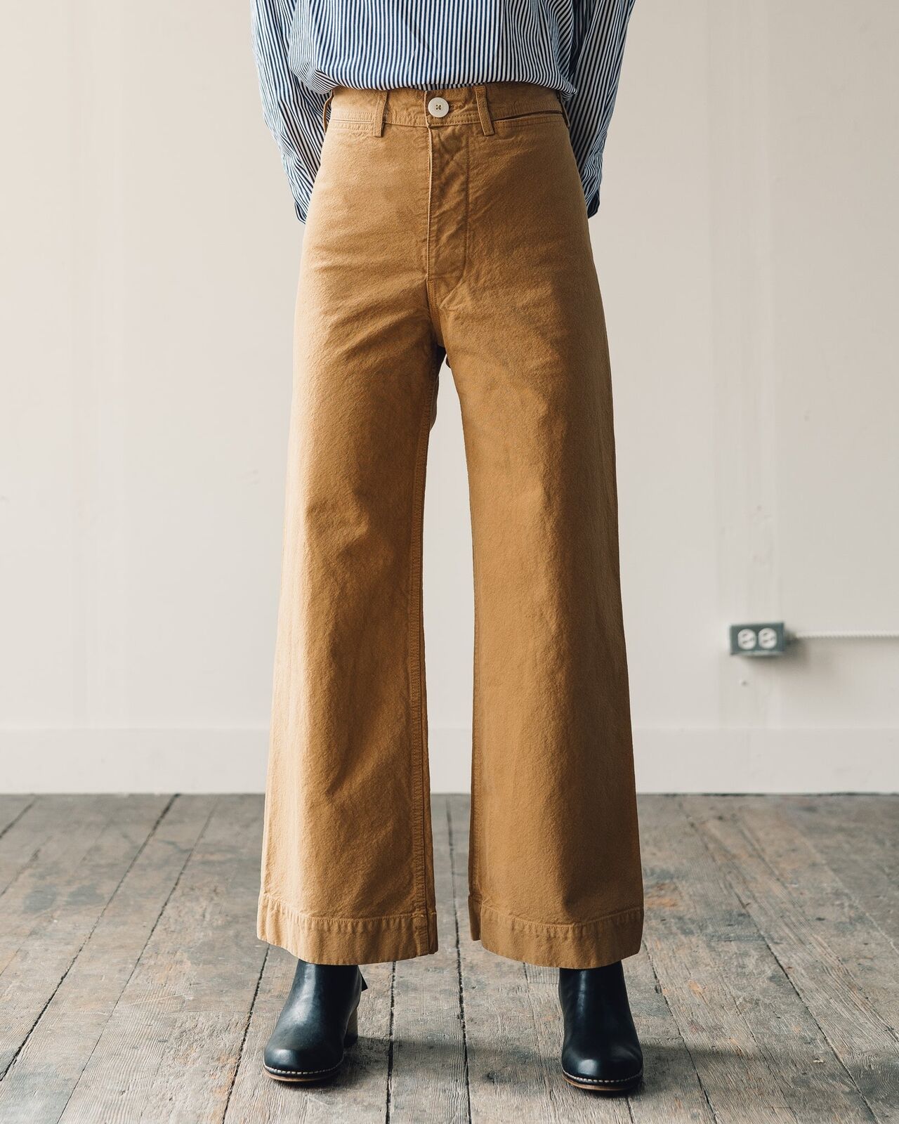 JESSE KAMM Sailor Wheat Khaki Brown Mustard Wide Leg High Waist Trouser Pant 0/2