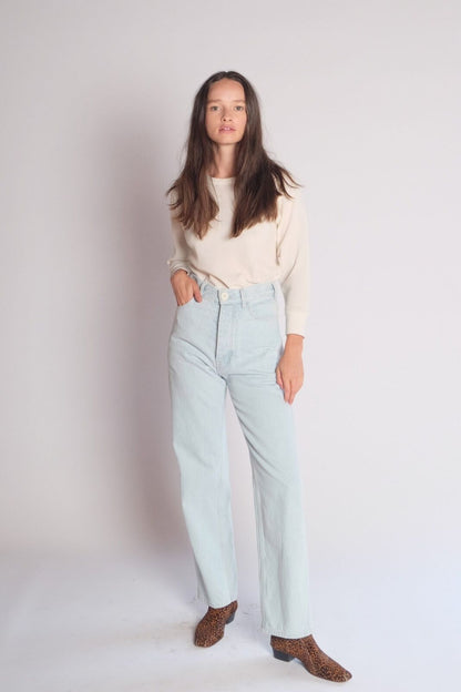 JESSE KAMM 225's Light Pale Blue High Waist Straight Slim Leg Denim Pant 0