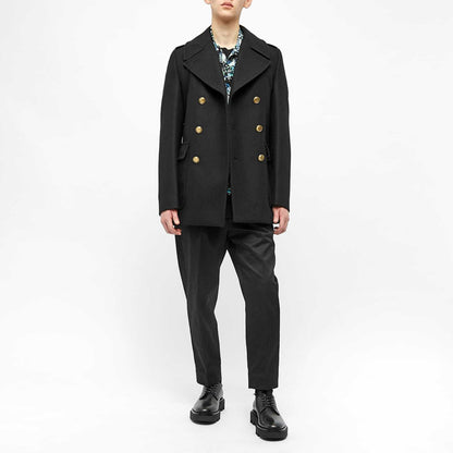 GIVENCHY Men's Black Wool Gold Button Double Breasted Jacket Pea Coat 48/M