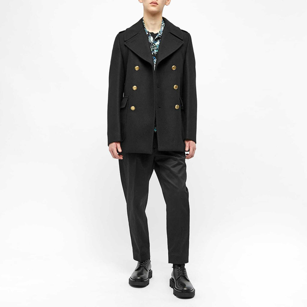 GIVENCHY Men's Black Wool Gold Button Double Breasted Jacket Pea Coat 48/M