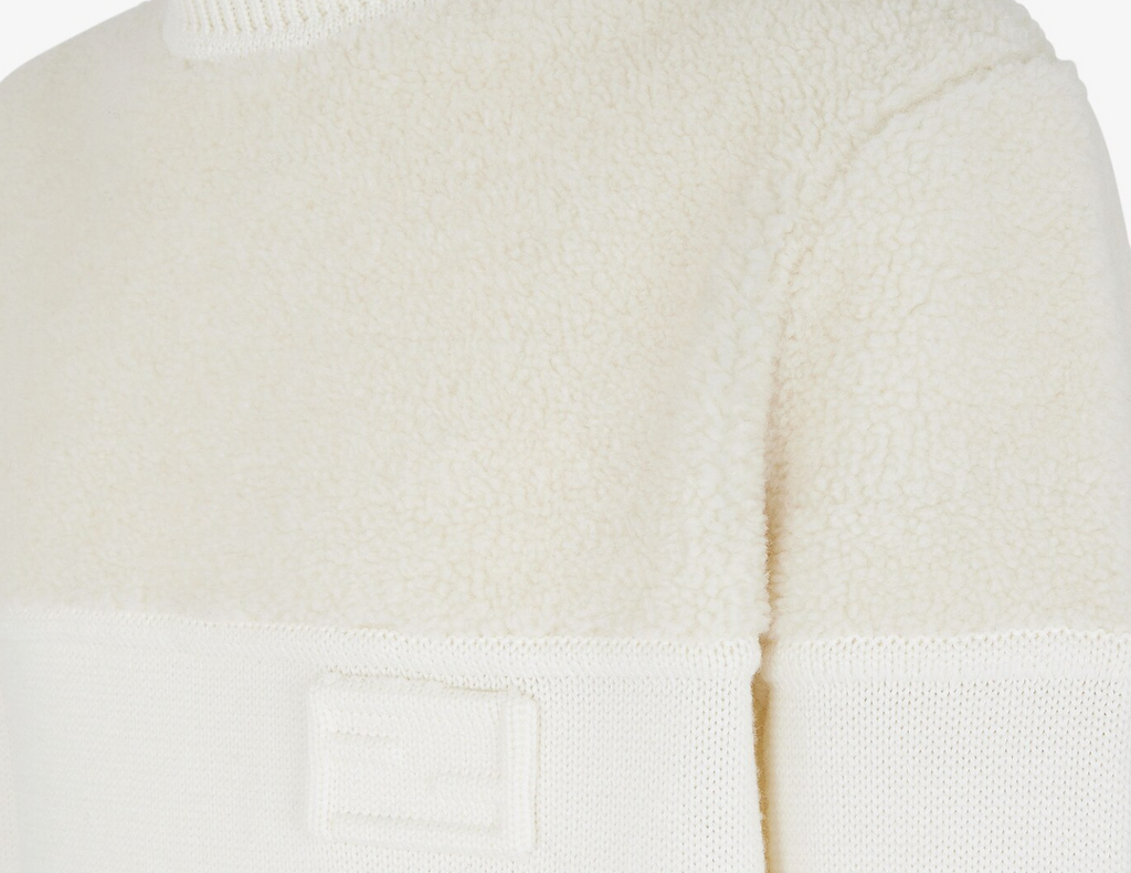 FENDI Men's Pearl White Silk Wool Teddy Rib FF Baguette Logo Crewneck Sweater S