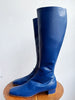 BY FAR NEW Edie Navy Blue Leather Knee High Zip Square Toe Block Heel Boots 36