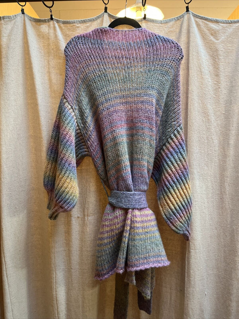 LOVESHACKFANCY Brady Rainbow Multi Stripe Alpaca Wool Sweater Shawl Cardigan M/L