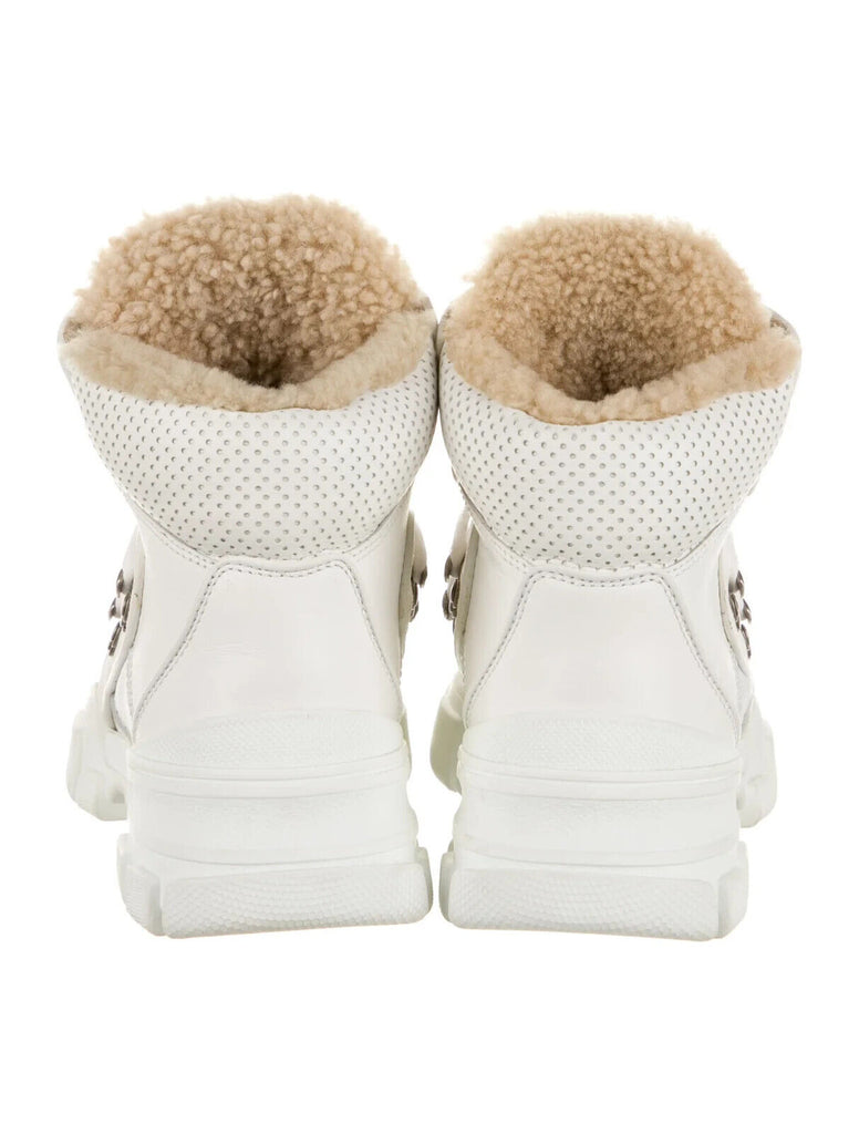 GUCCI X SEGA Flashtrek Great White Leather Shearling High Top Sneakers 38.5