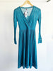 MISSONI NWT Teal Blue Bodycon Long Sleeve Wool V-Neck Midi Knit Dress 38/2/0