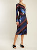 DVF NWT 2200 One Shoulder Bias Cut Striped Sequin Navy Multi Stripe Midi Dress 0