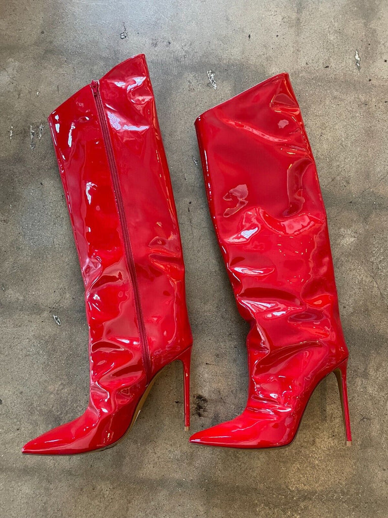 ALEXANDRE VAUTHIER  Alex Red Patent Leather Stiletto Knee High Boot Shoe 40