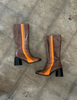SIMON MILLER NEW Brown Orange Stripe Print Leather Knee High Calf Block Heel 37