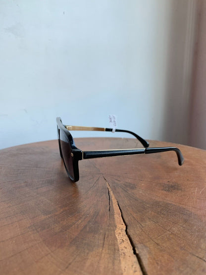 CHANEL Black Gold Acetate Calfskin Framed Pilot Aviator Glasses Sunglasses
