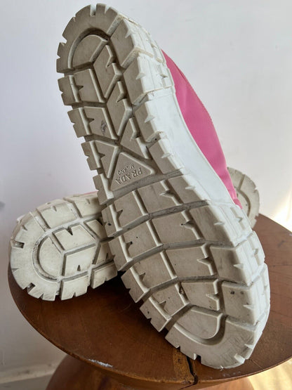 PRADA Double Wheel Gabardine Begonia Pink Nylon Platform Lug Sole Sneaker 38