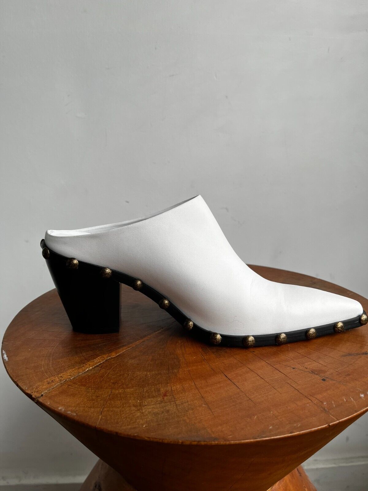 ILIO SMERALDO Grece Ghanem White Leather Studded Western Mule Slide Heels 37.5