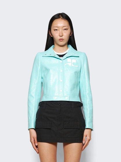 COURREGES NWT Vinyl ReEdition Vtg CC Logo Patent Moto Shiny Biker Jacket 34/2/0