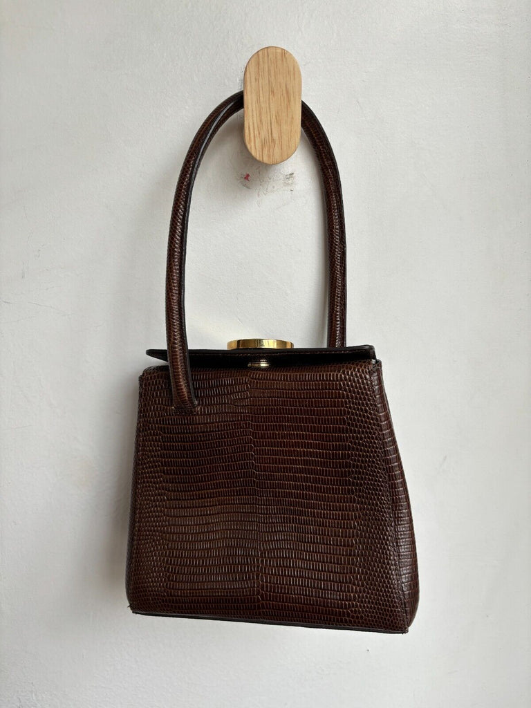 LITTLE LIFFNER Madame Mademoiselle Brown Lizard Leather Small Mini Bag Purse