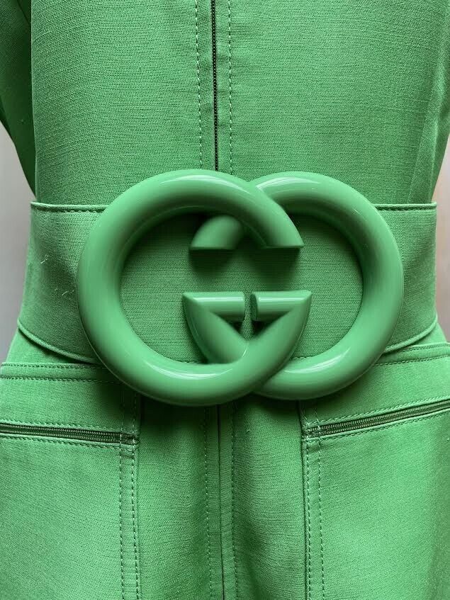 GUCCI Spring 18 Runway Cady Green Silk Wool Short Sleeve Belted Jumpsuit 38/2/0