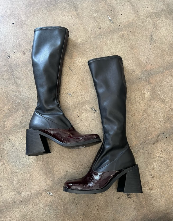 JUSTINE CLENQUET Ssense Eddie Black Burgundy Patent Leather Knee High Boots 37