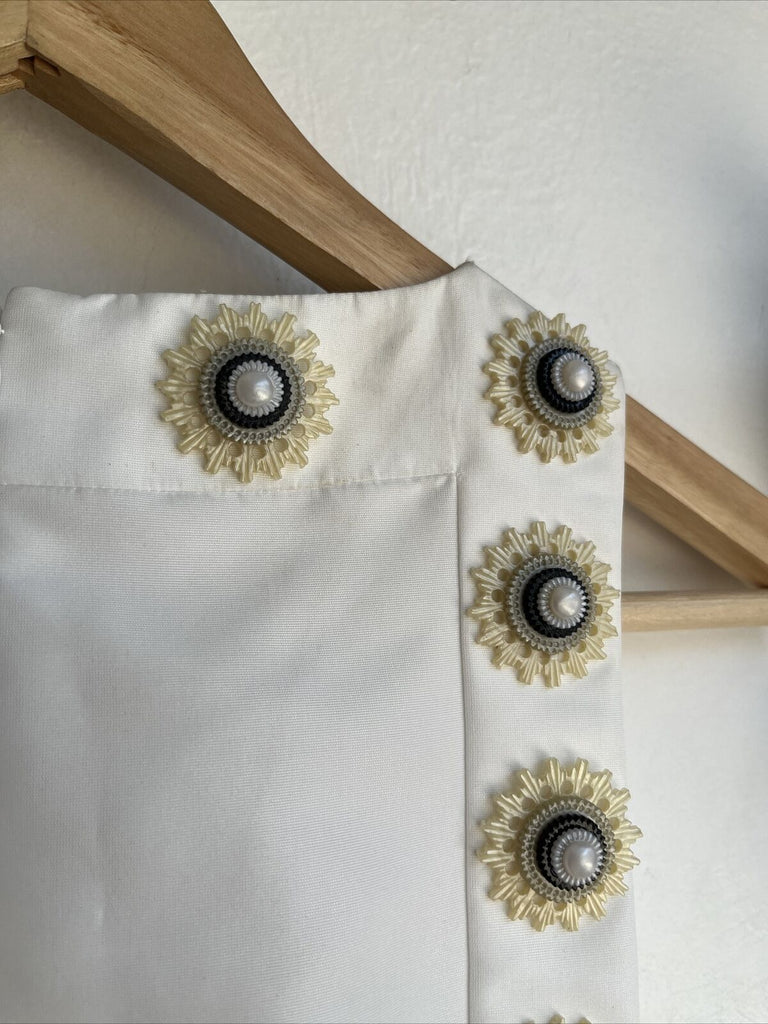 ALEXANDER MCQUEEN White Silk Plexi Flower-Embroidered Faille Mini Dress 40/2/4